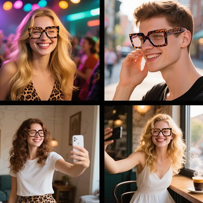 hoyuwak Oversized Square Blue Light Glasses Big Frame Computer Eyewear Thick Fashion Clear Glasses for Women Fashion