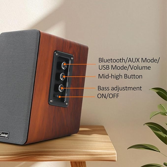 50W Wooden Bookshelf Speakers, Passive 2.0 Computer Speakers,PC Speaker Bluetooth/RCA/AUX（3.5mm）/USB Inputs TV Speakers for TV/PC/Laptop/Turntable, Strong Bass TV/Turntable Speaker