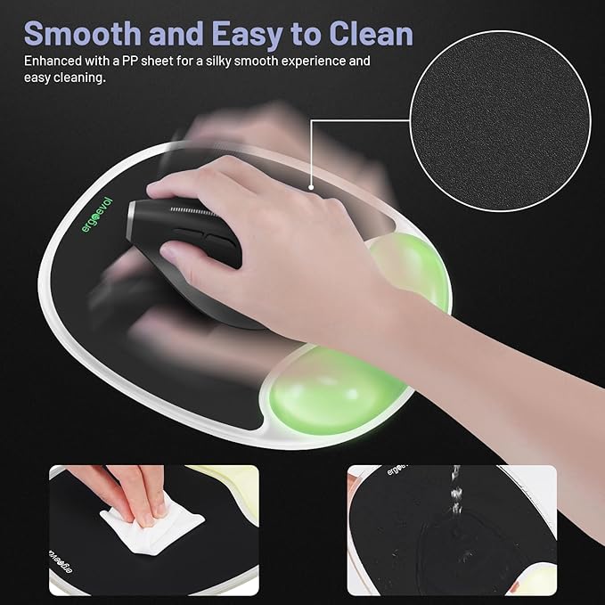 Ergonomic Mouse Pad with Wrist Rest & Elbow Support, Soft Silicone Gel Cushion, Non-Slip Base, Glow-in-The-Dark, Compatible with Vertical Ergonomic Mouse for Office & Gaming (Black)