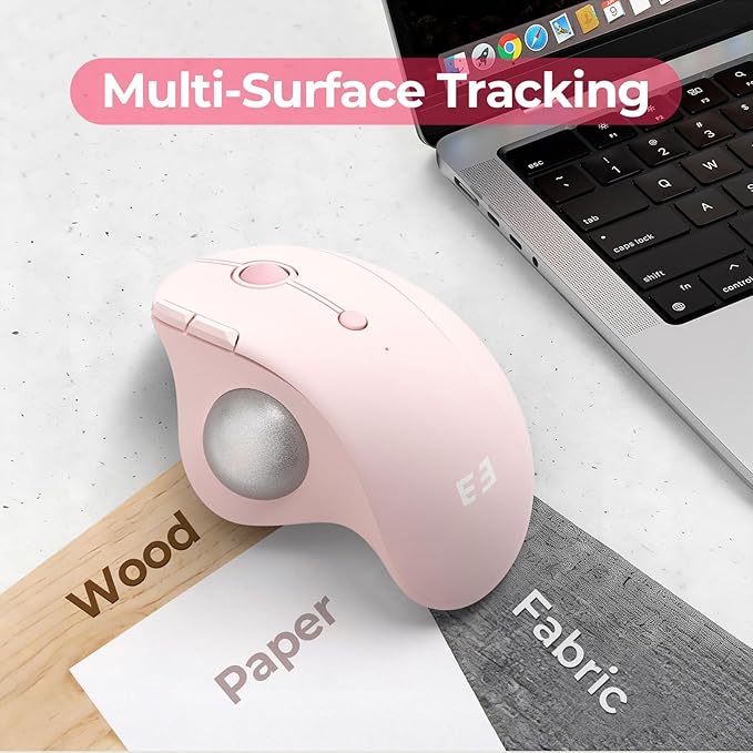 seenda Wireless Trackball Mouse, Bluetooth - Ergonomic Rollerball Mouse Rechargeable, 3 Device Connection Optical Mice Adjustable DPI Thumb Control Mice Compatible for Mac/Android/Windows - Rose Pink