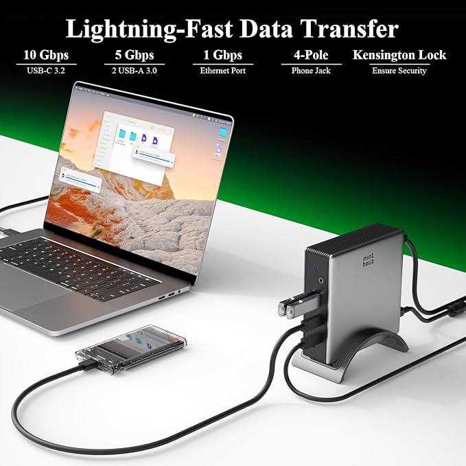 USB C Docking Station, Minthouz PD3.1 Docking Station 3 Monitorswith 4K@144Hz 2*HDMI+DP 140W PD Charge,USB-C 10Gb,2*USB-A 5Gbps, Gigabit Ethernet, Audio/Mic for Chrome OS & Windows