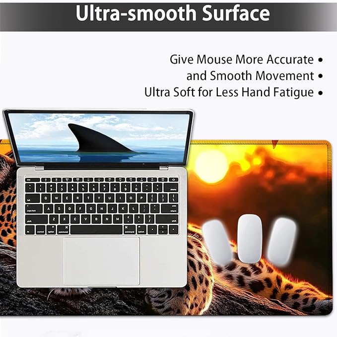 Large Mouse pad and Keyboard Support Set, Ergonomic Memory Foam Keyboard Wrist Rest, Extended Gaming Mouse Pad with Stitched Edges, Animal Leopard XXL Desk Mat (31.5 X 11.8 in)
