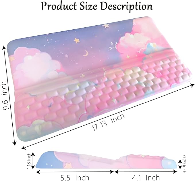 Computer Keyboard Stand Pad with Wrist Rest Pink Cloud Keyboard Pad Support with Comfortable Moon Galaxy Stars Wrist Pad Cute Girl Ergonomic Tilted Keyboard Riser Holder for Desktop Office Home