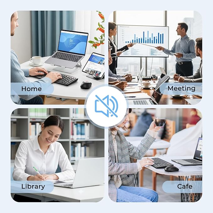 Bluetooth Keyboard and Mouse, 2.4G + Dual Bluetooth Multi Device, Full Size Silent Ergonomic Keyboard with 4 Level DPI Adjustable Wireless Mouse for Windows, Mac OS Desktop/Laptop/PC