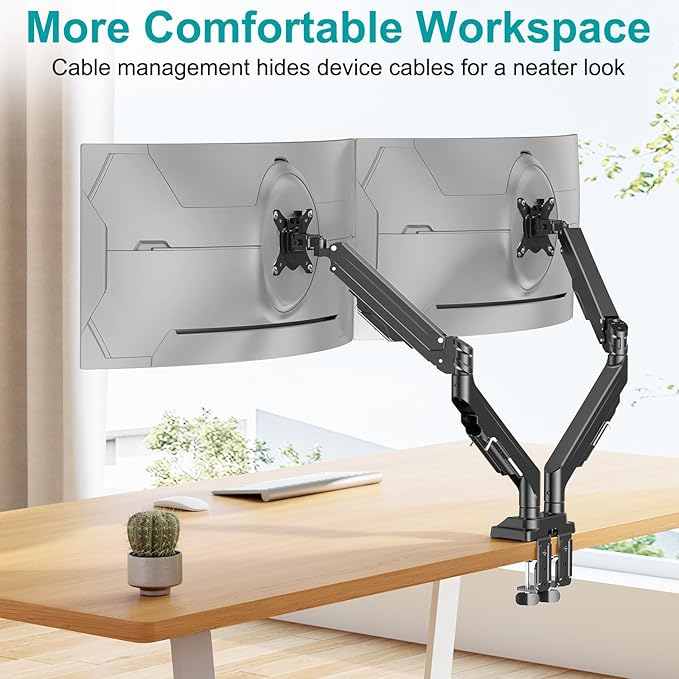 MOUNT PRO Dual Monitor Stand for Two Screens up to 43 Inch, Heavy Duty Ultrawide Double Monitor Arm Holds up to 33lbs Each, Premium Adjustable Computer Monitor Mount for 2 Monitors, VESA Desk Mount