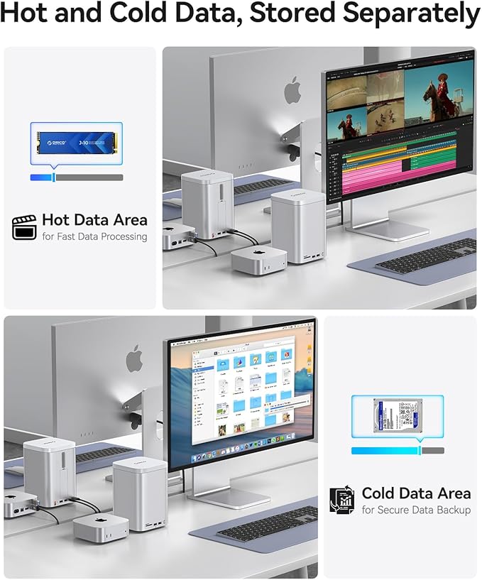 ORICO MiniTower 2 Bay RAID Enclosure Compatible NVMe SSD 10Gbps with Expansion Hub Docking Station for Mac mini M4 Max Up to 56TB-M435
