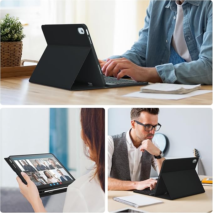 iPad 11th 10th Generation Case with Keyboard 10.9 Inch 2022 Detachable Wireless 7Colors Backlight Keyboard Case with Pencil Holder for and Magnetic Disc Universal Stylus Pen New iPad 10th Gen Black