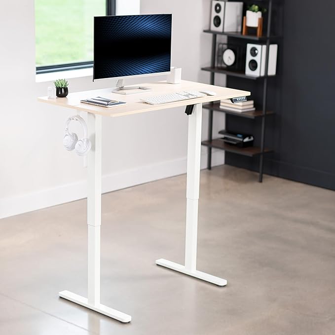 VIVO Electric 44 x 24 in Standing Desk, Memory Height Adjustment, Light Wood Top White Frame, DESK-E144C