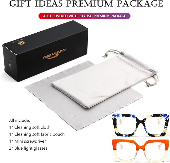 AIEYEZO Oversized Blue Light Glasses for Women, Anti Fatigue Prevent Headache Computer Eyeglasses