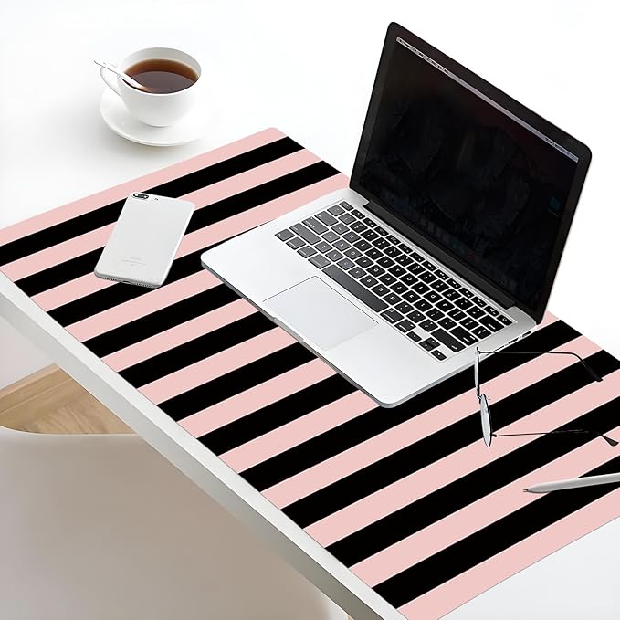 EOBTAIN Pink and Black Large Mouse Pad Vertical Striped Keyboard Mat 31.5x15.7 Inch Smooth Non-Slip Rubber XXL Gaming Mousepad Extended Desk Mat Cute Desk Accessories for Office Home