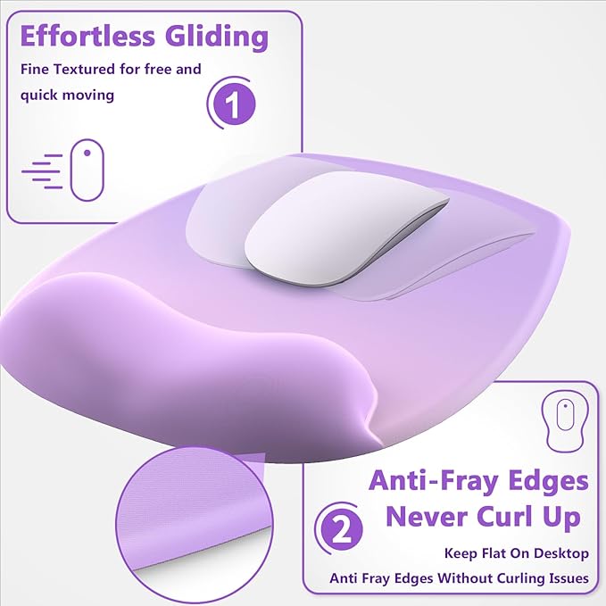 AKIT Ergonomic Mouse Pad with Wrist Rest& Keyboard Wrist Rest, Wrist Rest for Computer Keyboard, Pain Relief, Non-Slip Rubber Base, Mousepad Wrist Support for Gaming, Office, Gradient Violet