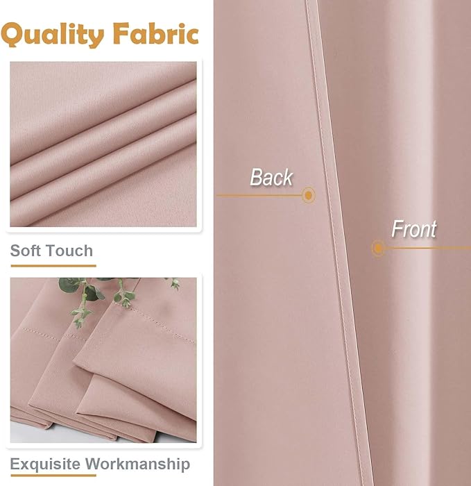 Aiyufeng Blush Blackout Curtains for Bedroom 96 Inches Long 2 Panels, Solid Thermal Insulated, Energy Saving Nursery Window Treatment Curtains Blackout Drapes, W40 x L96 Inch, Blush