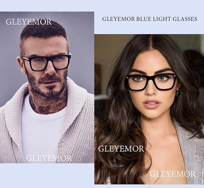 Gleyemor Blue Light Glasses for Men Women Trendy Square Frame Blue Light Blocking Lens Computer Glasses