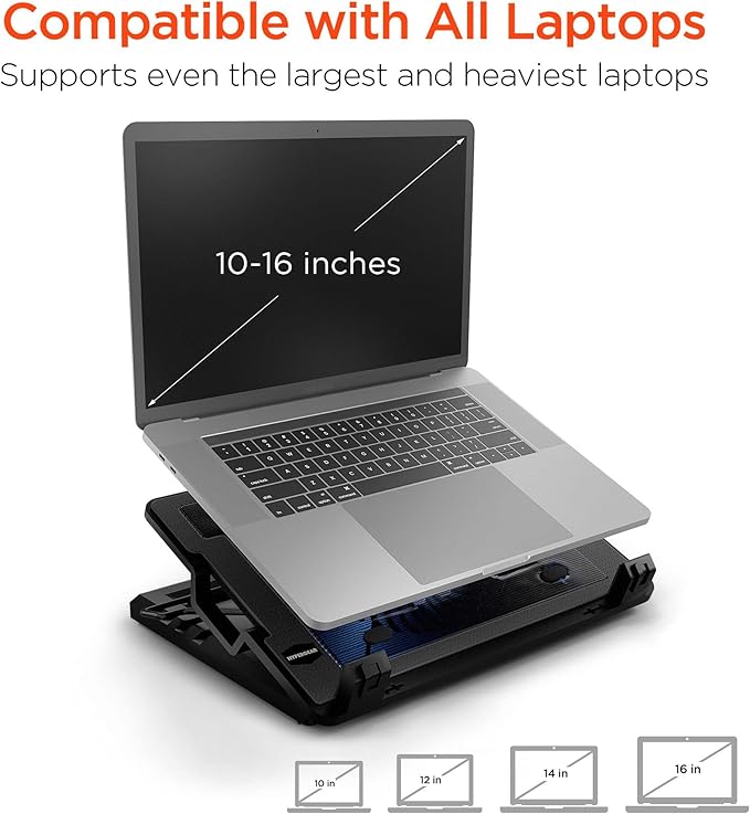 HyperGear Laptop Cooling Pad for 10-16 Inch Laptop Cooler, Adjustable Gaming Computer Cooling Pad, Built-in Computer Fan USB Powered for MacBook Pro Air & More for Gaming, Collapsible for Traveling
