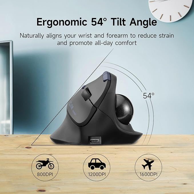 SANWA Bluetooth + 2.4G Wireless Trackball Mouse, Silent Ergonomic Roller Ball Mice, Programmable Vertical Thumb Mouse, 2 Device Connection, Compatible with Mac, Windows, Laptop, Android, PC, Black