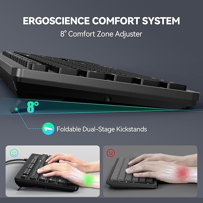 TECKNET Wired Keyboard,Silent USB Keyboard for Office,Spill-Resistant,Slim Full-Size Membrane Layout,Plug and Play for PC/Laptop/Mac-No Backlit