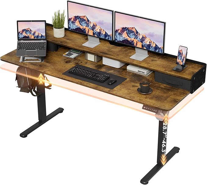 Furmax Electric Standing Desk with Drawers, Stand Up Desk with Storage Shelf Height Adjustable Computer Desk with Organizer for Home Office Ergonomic (Rustic Brown, 55 Inch)
