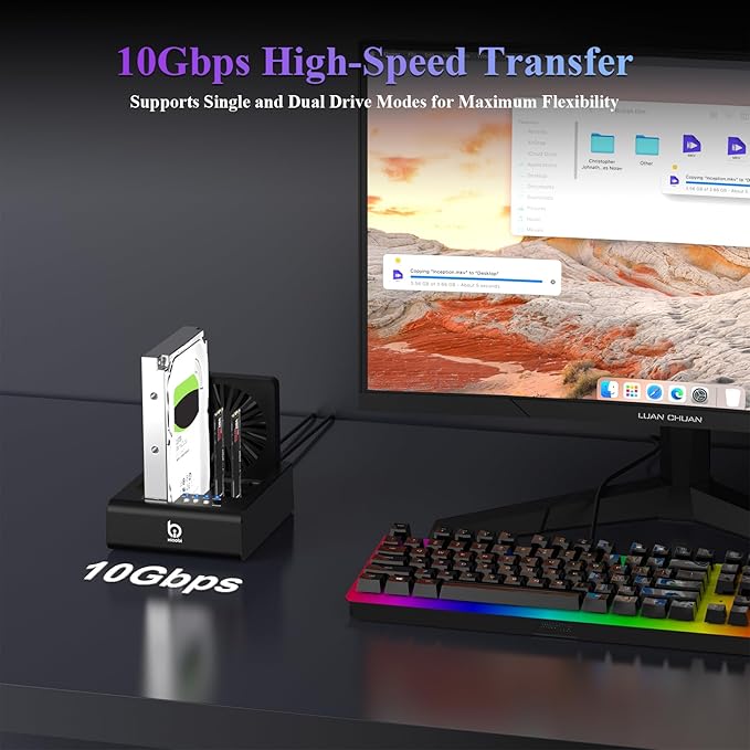 M.2 NVMe & SATA Hard Drive Docking Station, USB C 10Gbps Hard Drive cloner for M.2 PCIe NVMe + SATA 2.5”/3.5” HDD Converter, Offline Cloning, Tool-Free, Cooling Fan