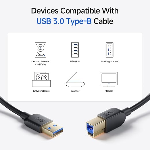 Cable Matters 2-Pack 5Gbps USB 3.0 Cable - 6ft, USB A to B Cable, USB3 Cord with Type-B 3.0 Connector for Hard Drive Enclosure/Built-in Hub and More, Black