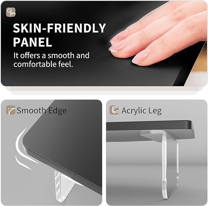LED Dual Monitor Stand Riser for 2 Monitors,Office Desktop Wooden Stand Adjustable Length and Angle 3 Shelf,Extra Long Multifunctional Stand up to 44.4" for Computer,Laptop,TV,Black