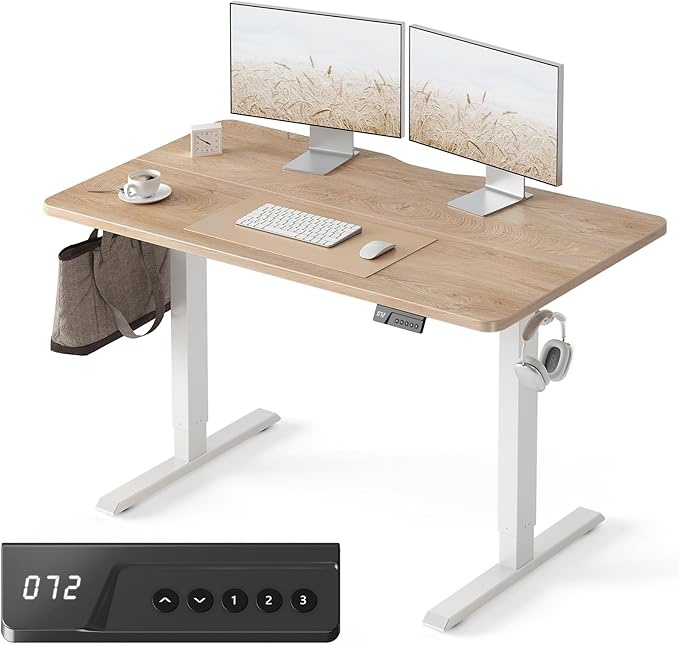 FEZIBO Electric Standing Desk Adjustable Height, 48 x 24 Inch Sit and Stand, Home Office Desk, Ergonomic Workstation Computer Desk, Maple
