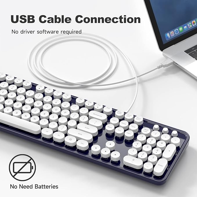 Computer Keyboards Wired, Full Size 104 Keys Typewriter Keyboard with Number Pad, Plug Play USB Keyboard for PC Laptop Desktop Windows (Dark Blue)