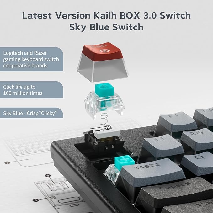 Hexgears X5 Wireless Mechanical Keyboard, Dual-Mode 2.4G/USB-C Ergonomic Full Size 108 Keys Keyboard, Kailh Box 3.0 Clicky Switch, N-Key Rollover, Backlit Gaming Keyboards with Wrist Rest (Dark)