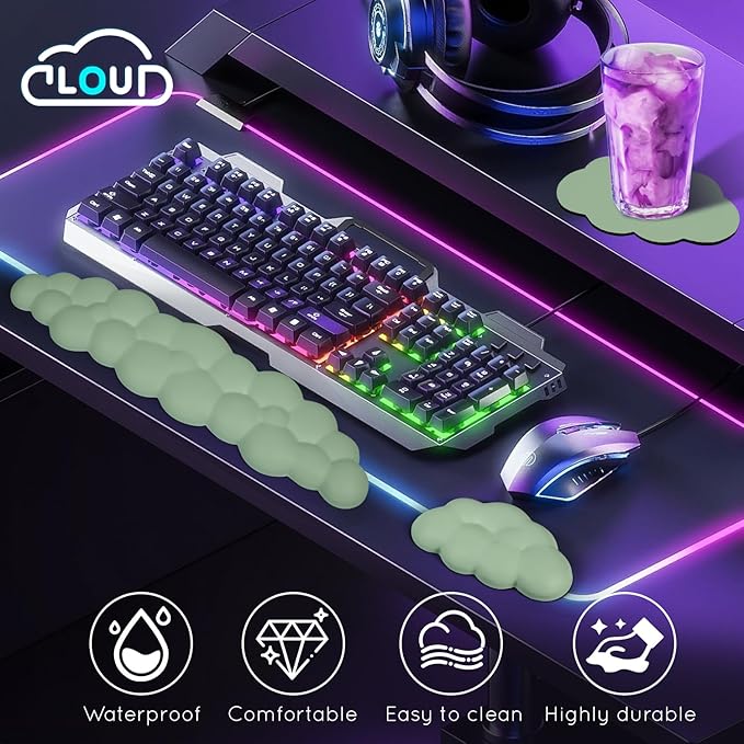 Cloud Wrist Rest for Keyboard & Mouse - Non-Slip Base, Extended Memory Foam, Ergonomic Design for Office & Gaming