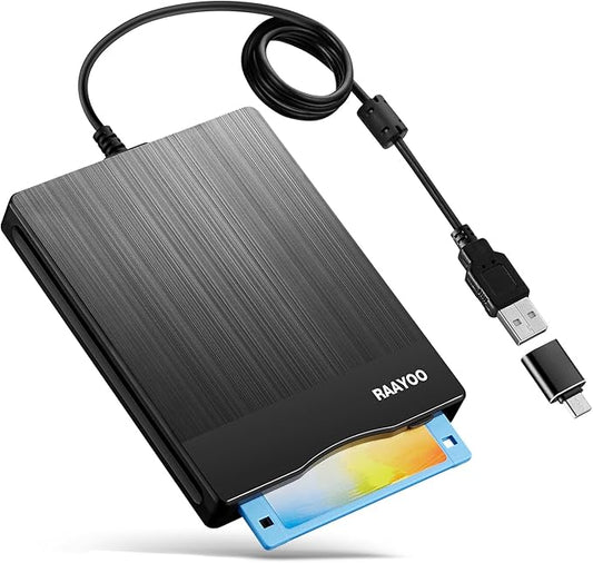 Floppy Disk Reader 3.5 inch USB A/C Floppy Disk Drive for PC Laptop Computer with Windows 11/10/7/XP, External Portable Floppy Disc Drive (Brushed Striation)