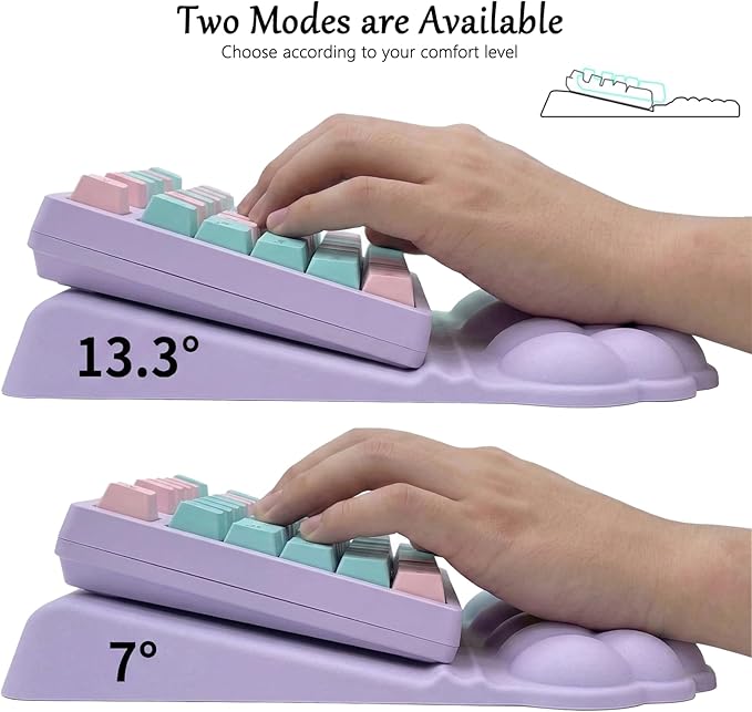 Computer Keyboard Stand Pad with Wrist Rest Colorful Cloud Keyboard Pad Support with Comfortable Rainbow Wrist Pad Cute Ergonomic Tilted Keyboard Riser Holder for Desktop Office Home Pink Purple Blue