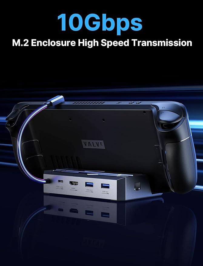 JSAUX Steam Deck Dock with 100W Charger, 6-in-1 M.2 Docking Station for Steam Deck/ROG Ally, 4K@60Hz HDMI, Gigabit Ethernet, PD 100W, 10Gbps USB A&C 3.2, M.2 Slot (Up to 2TB)-HB0604 (SSD Not Included)