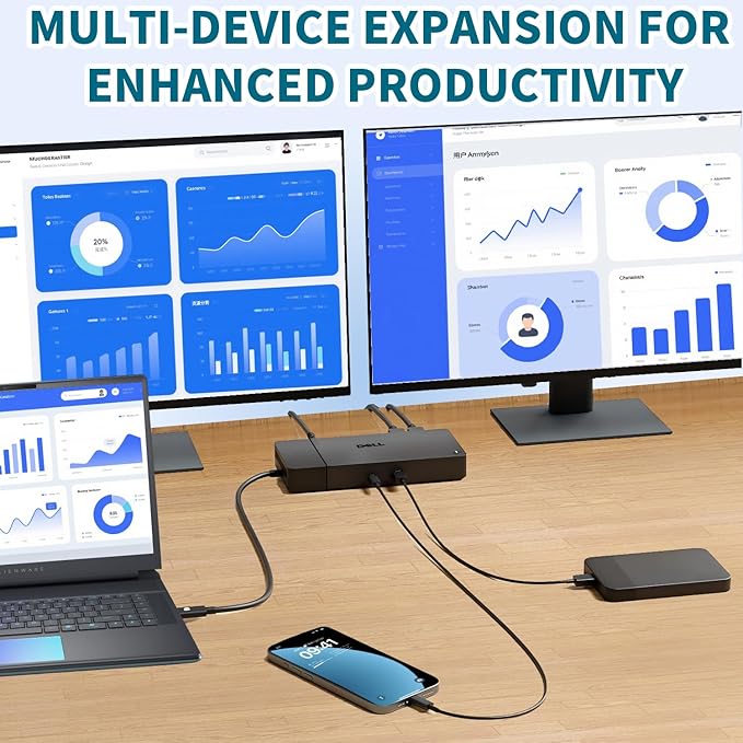 Dell WD19 130W Docking Station, HDMI/Dual DisplayPort, Dell Docking Station with 90W Power Delivery, Dual Monitor Support,Bundle with 130W Adapter, HDMI/DP Cables (Renewed)