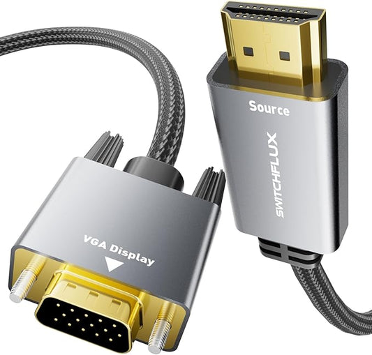 HDMI to VGA Adapter Cable 3FT [Metal Case, Nylon Cable] 1080P@60Hz HDMI Male to VGA Male Uni-Directional Braided Cord for Computer, Laptop, Monitor, Roku, Xbox, Graphics Card More