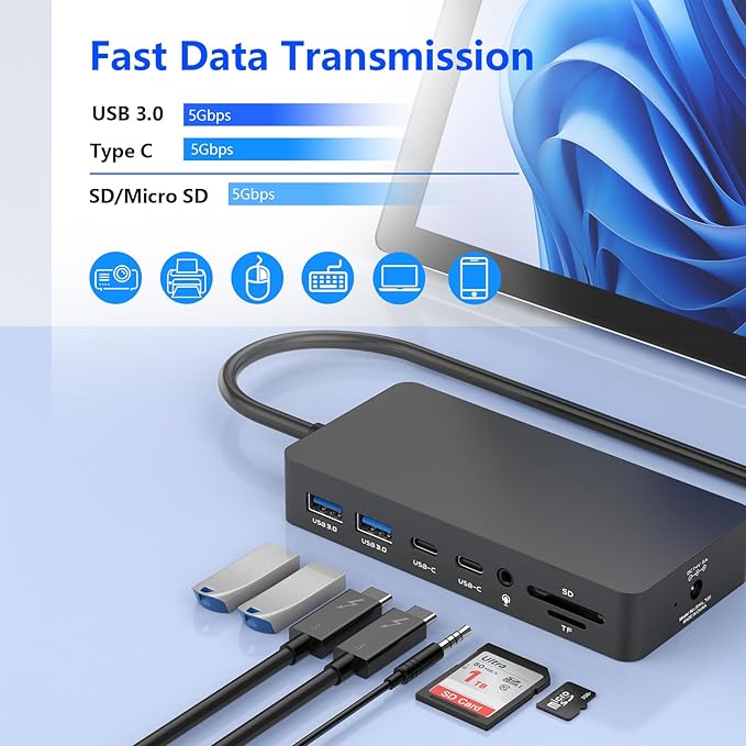 New Thunderbolt 4 Dock Dual HDMI+VGA with Power Adapter Compatible with Surface Pro 12/11/10/9/8/X/7+/7, Surface Laptop 7/6/5/4/3, Surface Go 4/3/2/1, Surface Laptop Go 3/2/1, Surface Book 3/2