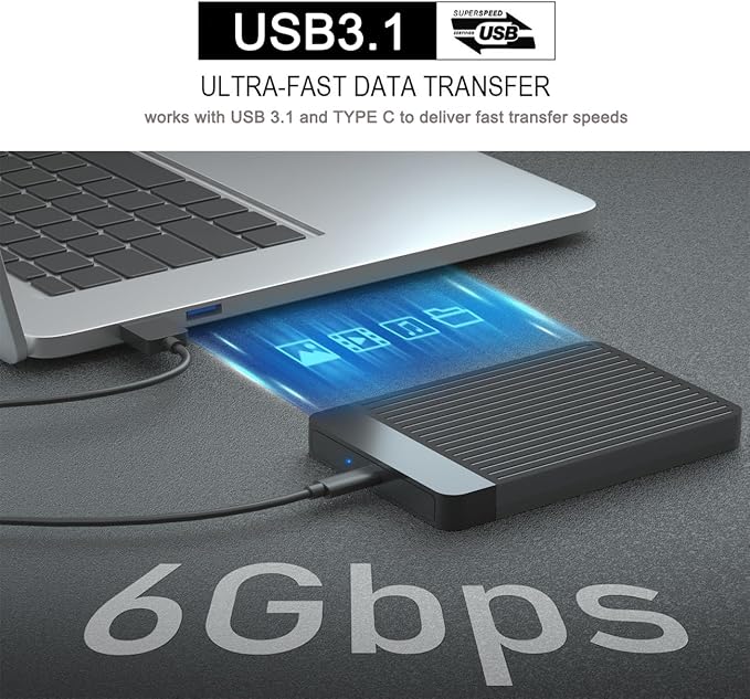 320GB Ultra Slim Portable External Hard Drive 2.5'' HDD USB 3.1 Type-C Storage for PC, Mac, Laptop