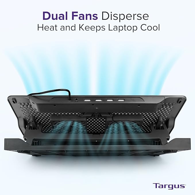 Targus 17" Dual Fan Laptop Chill Mat Plus, Ergonomic Cooling Pad, Heat Protection, 4-Port USB Hub Laptop Fan, (AWE81US)