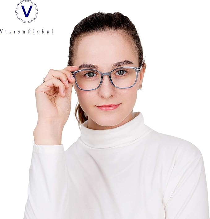 VisionGlobal Blue Light Blocking Glasses for Women Men, Stylish Square Frame(Clear Blue,No Magnification)