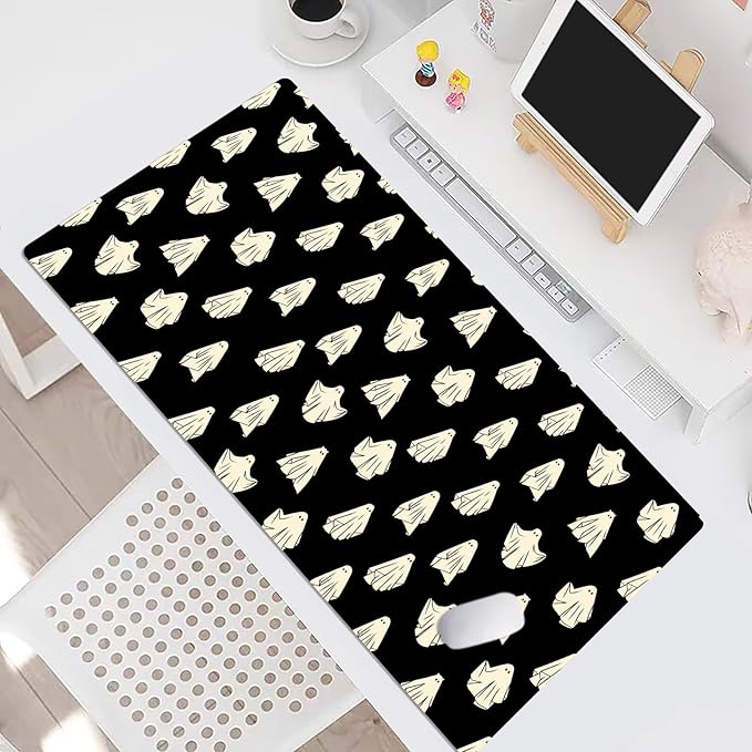 EOBTAIN Halloween Gaming Mouse Pad,Cute Ghost Large Desk Mat for Keyboard and Mouse,XXL Extended Computer Mat Non Slip Rubber Base,Waterproof Mousepad for Office,Desk Protector,31.5x15.7 Inch,Black