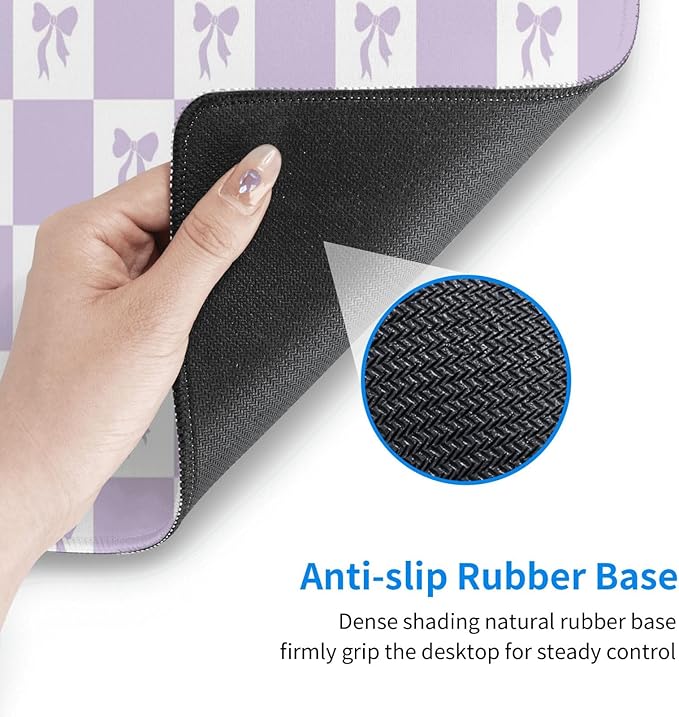 HVEST Purple Checkered Mouse Pad Cute Bow Desk Mat XXL Large Gaming Mouse Pad for Computer Keyboard Laptop, Mousepad with Stitched Edges, Home Office Desk Accessories for Girl Women 31.5'' x 15.7''