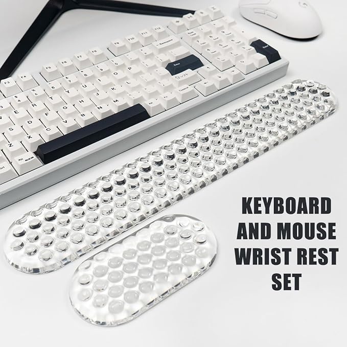 Gel Keyboard and Mouse Wrist Rest Set – Clear Cute Wrist Rest for Computer Keyboard 75% 80%, Keyboard Cushion, Comfort & Support for Typing and Gaming