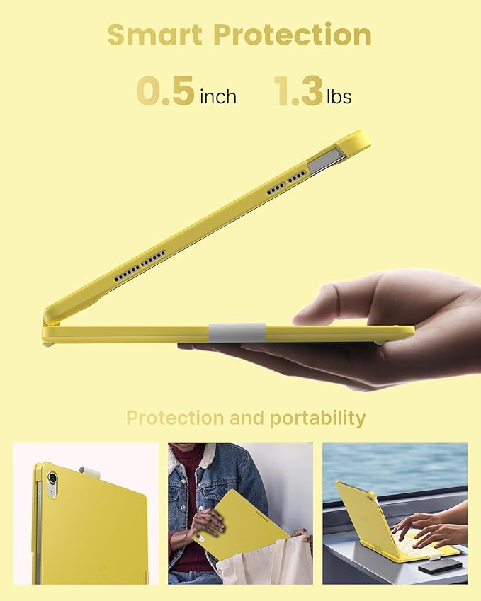 typecase Flexbook Keyboard Case for iPad 11th (A16, 2025) and iPad 10th Gen (10.9", 2022) – No Trackpad, 11-Color Backlight, 360° Rotatable, 7 Use Modes, Thin & Lightweight – Yellow