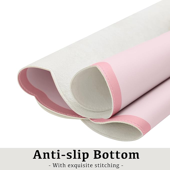 Scalloped Desk Mat, 31.5" x 15.7" Large Cute Pink Girls Women Aesthetic Desk Accessories, PU Leather Computer Laptop Desk Mat Mouse Keyboard Pad, Desk Writing Makeup Mat for Vanity/Work/Home Decor