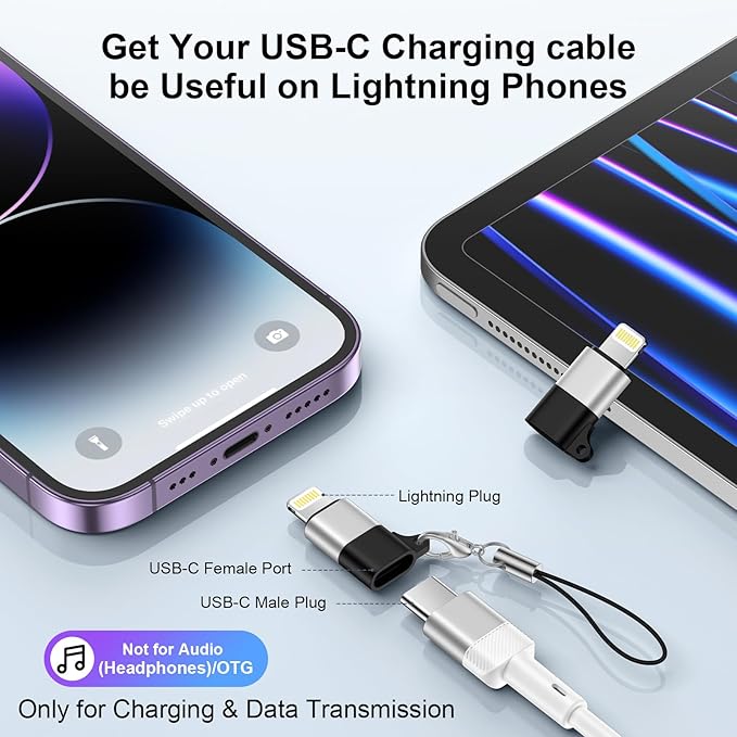 4 Pack [Apple MFi Certified] USB C to Lightning Adapter for iPhone 14 13 12 11 X XR XS SE 8 7 6 5 AirPods, Lightning to USB Type C Adapter Cable Adaptor PD Fast Charging & Data Sync, NOT for Audio/OTG
