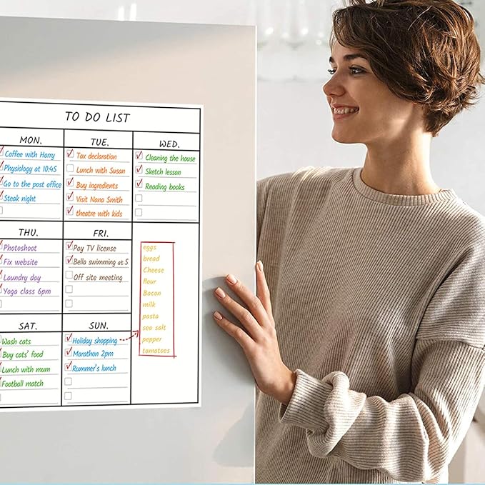 LUCYCAZ Magnetic to Do List Dry Erase Board for Fridge - Vertical Chore Board for Kids, Weekly Planning Boards for Family Chore Chart Whiteboard with 8 Markrs, 12''x17''(A3)
