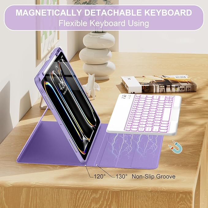 Soke Keyboard Case for iPad Pro 13 Inch (M5 2025/M4 2024), 7-Color Backlit Detachable Bluetooth Keyboard, Folio Stand TPU Back Cover with Pencil Holder for iPad Pro 13", Violet Marble