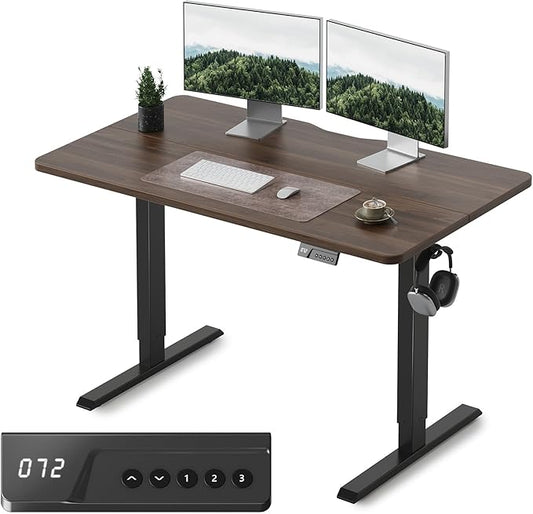 FEZIBO Electric Standing Desk Adjustable Height, 48 x 24 Inch Sit and Stand Desk, Home Office Desk, Ergonomic Workstation Computer Desk, Black Walnut