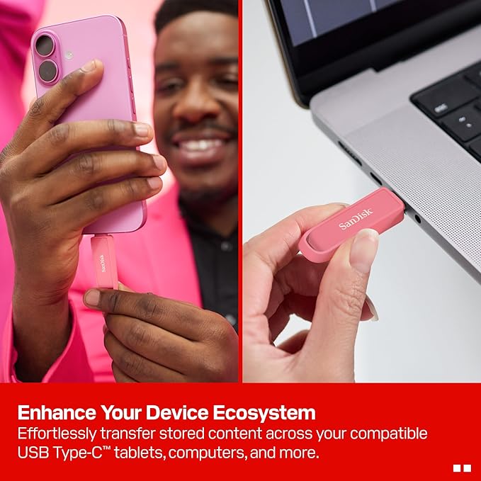 SanDisk 1TB Phone Drive with USB Type-C - for Smartphones, Tablets, and Computers - Up to 150MB/s, USB 3.2 Gen 1 - Seastar Pink - SDIXS0N-1T00-GN6NG