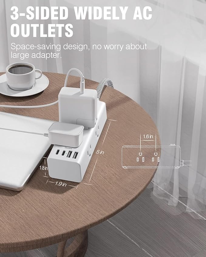 10 Ft Power Strip Surge Protector - One Beat 10ft Extension Cord with 6 Widely Outlets 4 USB Ports (2 USB C), Wall Mount Outlet Extender, Flat Plug Power Strip for Travel Home Office College Dorm Room