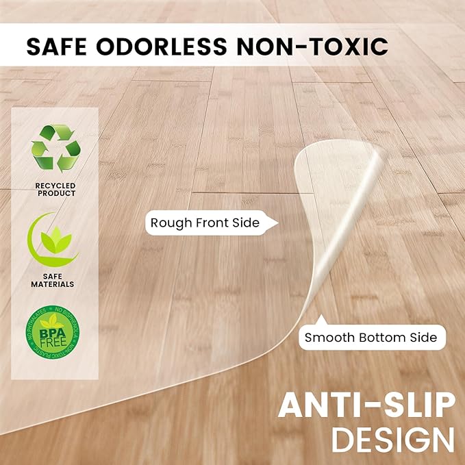 Office Chair Mat for Hardwood Floor: 63"x 51" Extra Large Floor Mat for Rolling Chair and Computer Desk, Clear Chair Mat Heavy Duty Plastic Protector for L Desk, Home, Gaming Easy Glide