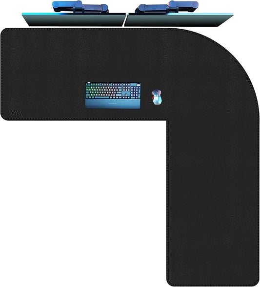 Vyaaa L Shaped Leather Desk Pad, 59" x 59" x 19.6" Large PU Leather Corner Desk Mat for Computer, Gaming, Writing, Home and Office（ Black）